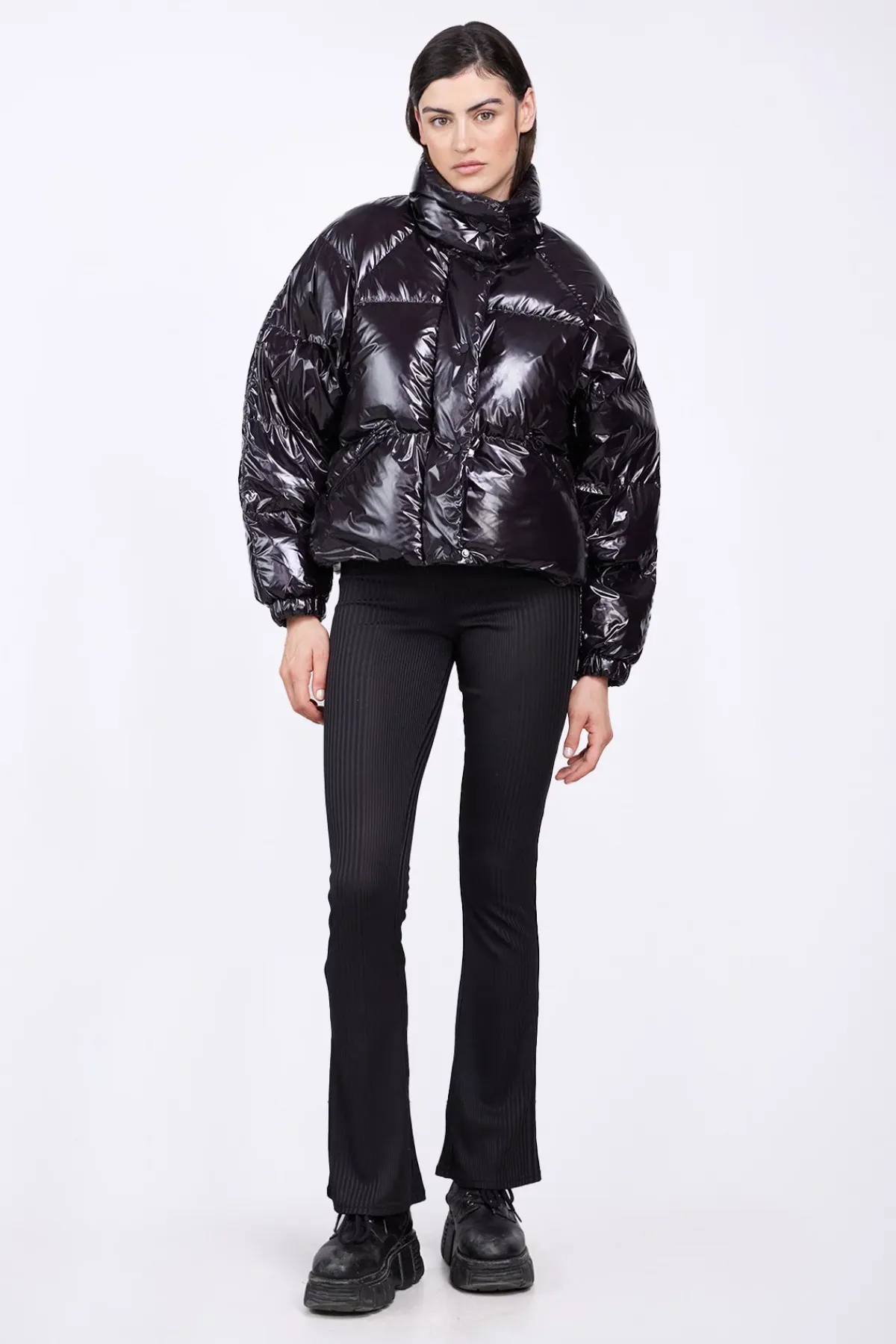 Doudounes Courtes*Gertrude Doudoune Bouffante En Nylon Brillant Emmanuelle Bright Black