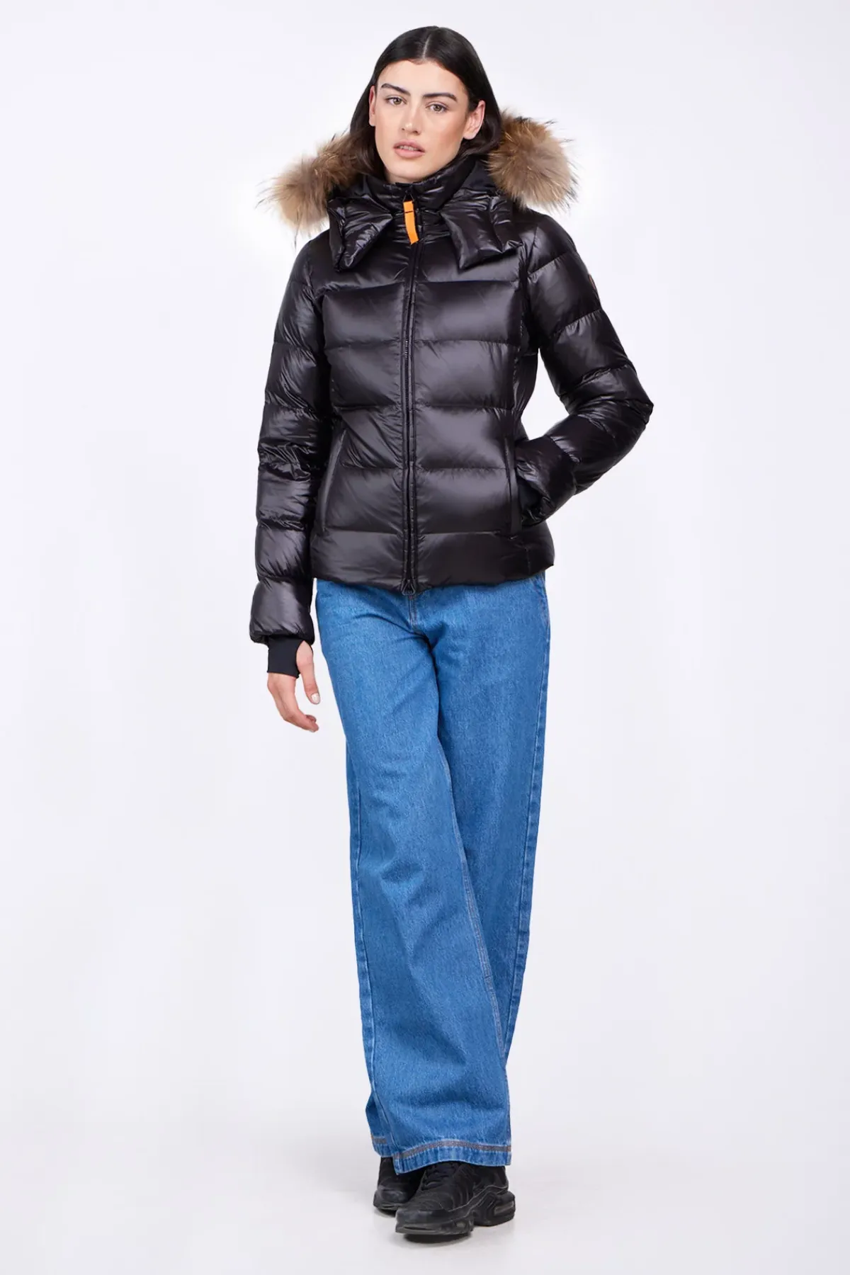 Doudounes Courtes*Gertrude Doudoune Cintree Avec Capuche En Fourrure Olga Black Shiny