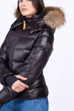 Doudounes Courtes*Gertrude Doudoune Cintree Avec Capuche En Fourrure Olga Black Shiny
