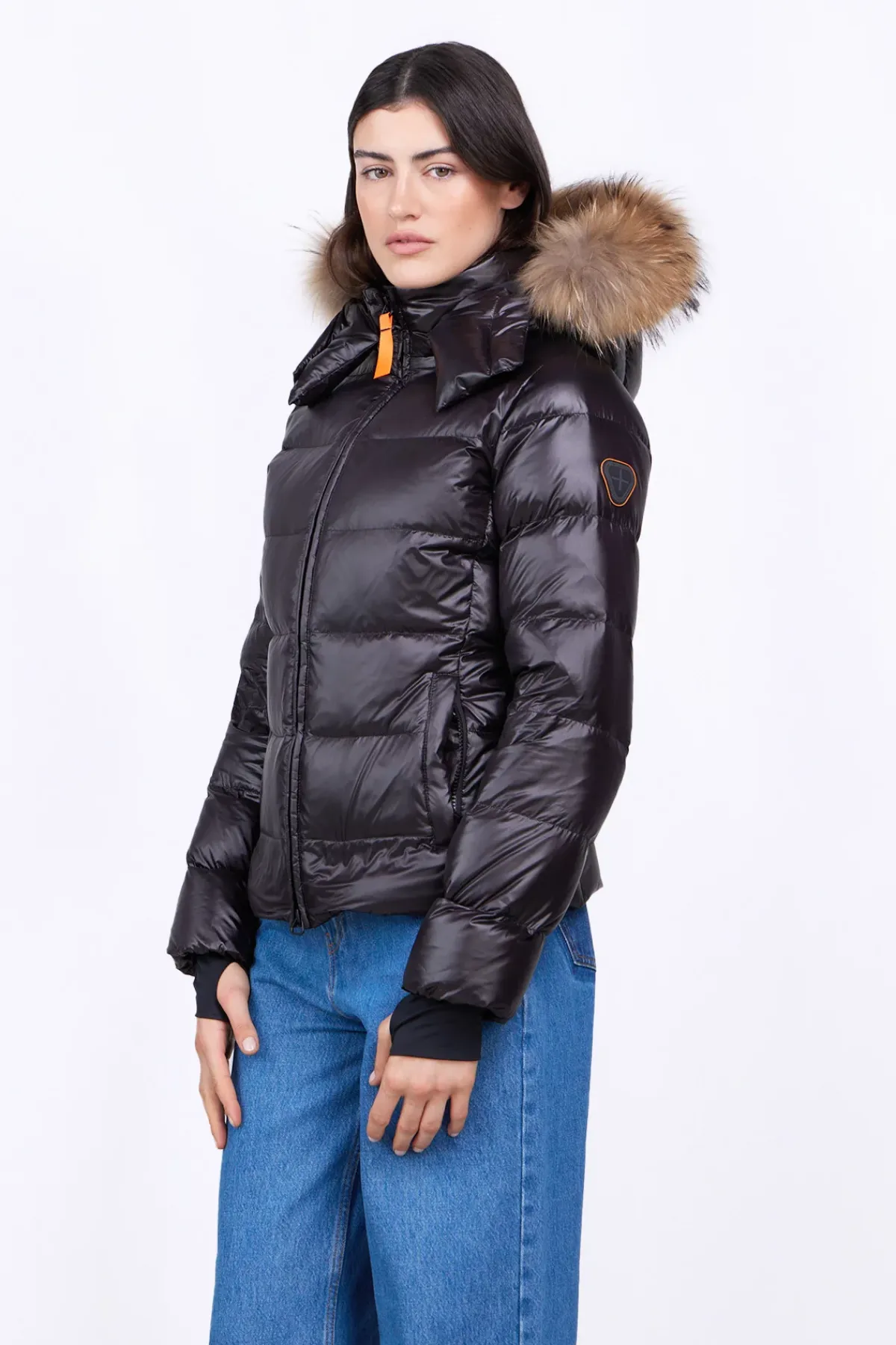 Doudounes Courtes*Gertrude Doudoune Cintree Avec Capuche En Fourrure Olga Black Shiny