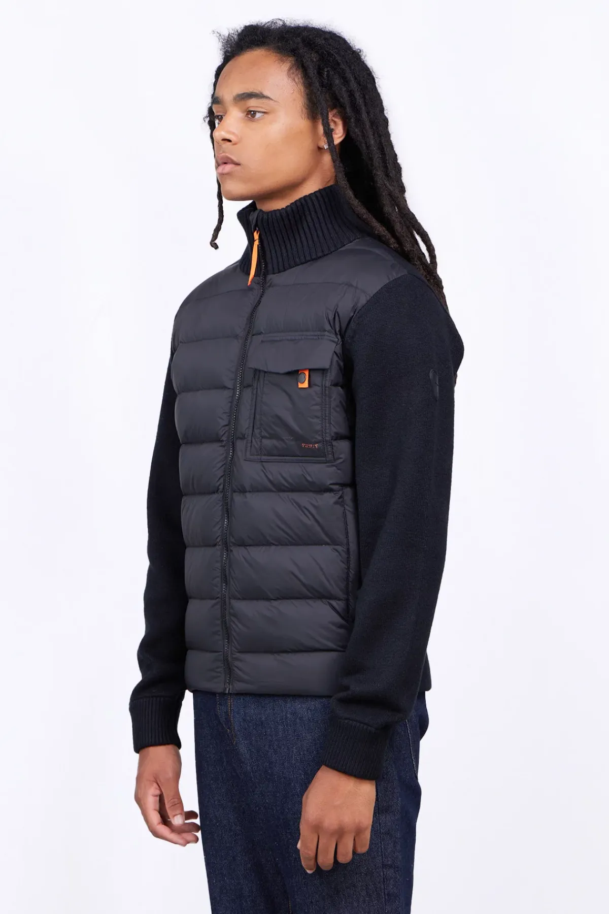 Gilets*Gertrude Gilet Bi-Matiere Col Cheminee Laurenzo Black