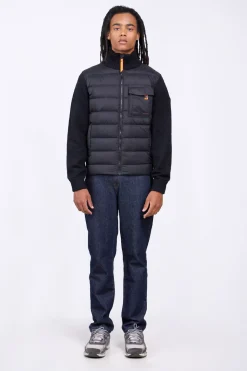 Gilets*Gertrude Gilet Bi-Matiere Col Cheminee Laurenzo Black