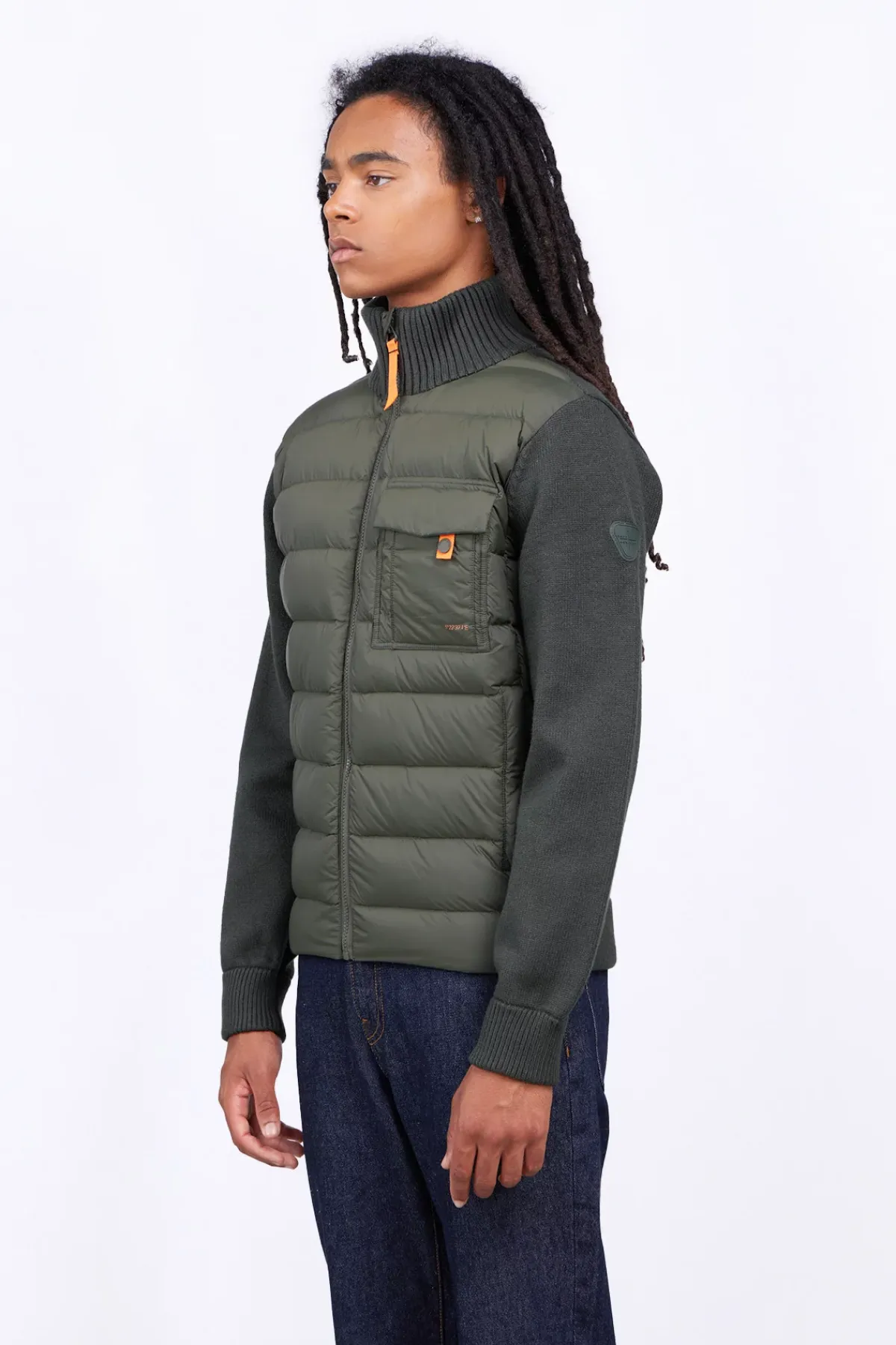 Gilets*Gertrude Gilet Bi-Matiere Col Cheminee Laurenzo Kaki