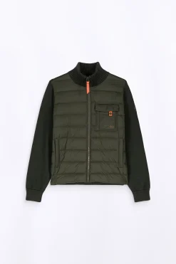 Gilets*Gertrude Gilet Bi-Matiere Col Cheminee Laurenzo Kaki