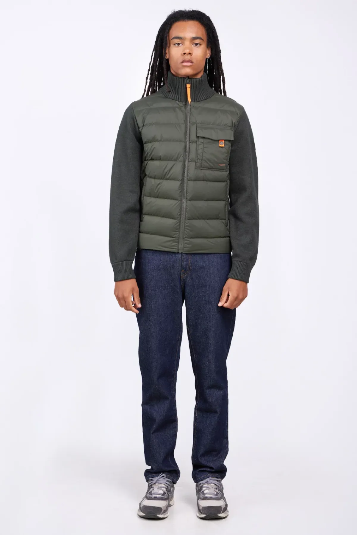 Gilets*Gertrude Gilet Bi-Matiere Col Cheminee Laurenzo Kaki