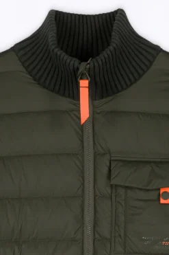 Gilets*Gertrude Gilet Bi-Matiere Col Cheminee Laurenzo Kaki