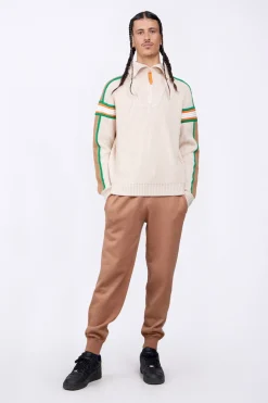 Pulls & Polos*Gertrude Pull Camionneur En Maille Perlee Bandes Contrastees Halfy Ecru