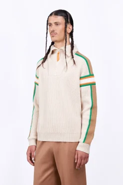 Pulls & Polos*Gertrude Pull Camionneur En Maille Perlee Bandes Contrastees Halfy Ecru