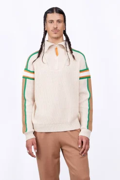 Pulls & Polos*Gertrude Pull Camionneur En Maille Perlee Bandes Contrastees Halfy Ecru