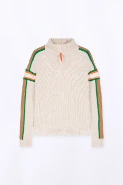 Pulls & Polos*Gertrude Pull Camionneur En Maille Perlee Bandes Contrastees Halfy Ecru