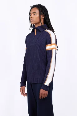 Pulls & Polos*Gertrude Pull Camionneur En Maille Perlee Bandes Contrastees Halfy Night