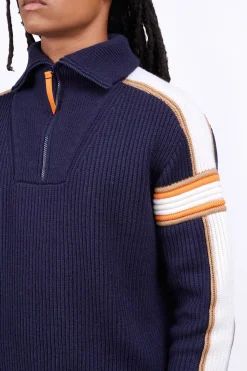 Pulls & Polos*Gertrude Pull Camionneur En Maille Perlee Bandes Contrastees Halfy Night
