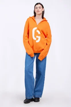 Pulls & Cardigans*Gertrude Pull Col Montant Zippe Lewis Orange