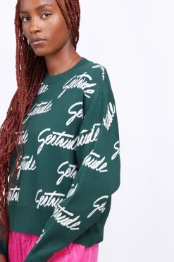 Pulls & Cardigans*Gertrude Pull En Maille Avec Motif Calligraphie Amalia Dark Green
