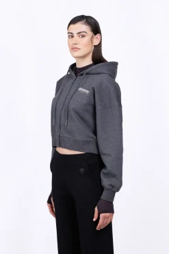 Sweatshirts & Hoodies*Gertrude Sweat A Capuche Cropped Amina Charcoal Chine