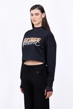 Sweatshirts & Hoodies*Gertrude Sweat Col Rond Cropped Brode Maggy Black